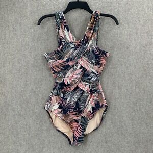 Garnet Hill One Piece Swimsuit Womens 6 Tropical Palm Ruched Underwire